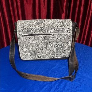 Mexican Floral Embossed Leather Messenger Bag – Artisan Handmade Crossbody